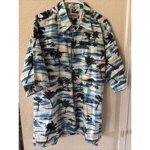 Campia Moda Hawaiian Shirt Men's Blue Tropical Palm Tree Print- XXL